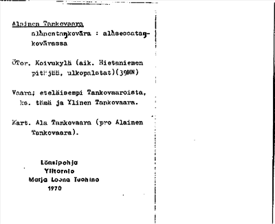 Bild på arkivkortet för arkivposten Alainen Tankovaara