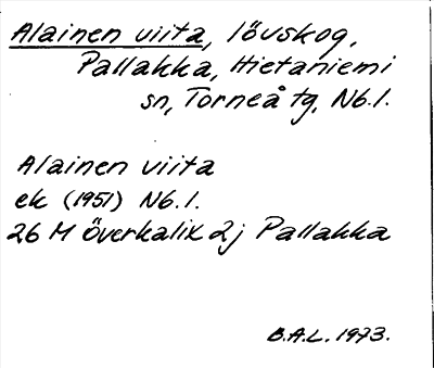 Bild på arkivkortet för arkivposten Alainen viita