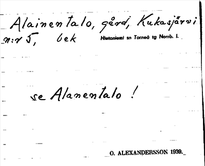 Bild på arkivkortet för arkivposten Alainentalo