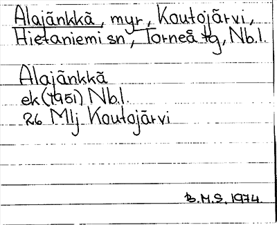 Bild på arkivkortet för arkivposten Alajänkkä