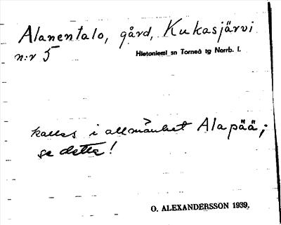 Bild på arkivkortet för arkivposten Alanentalo