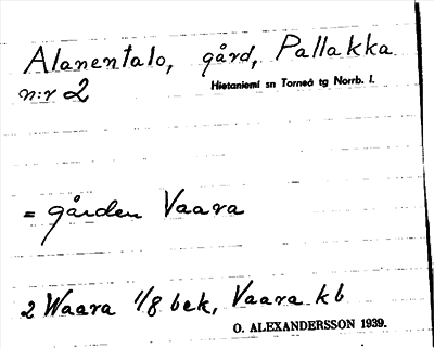 Bild på arkivkortet för arkivposten Alanentalo