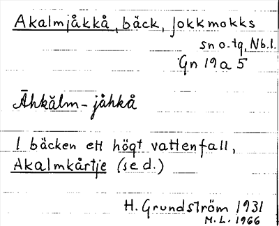 Bild på arkivkortet för arkivposten Akalmjåkkå