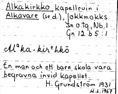 Bild på arkivkortet för arkivposten Alkakirkko