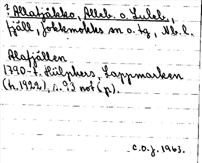 Bild på arkivkortet för arkivposten ?Allatjåkko, Alleb. o. Luleb.
