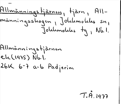 Bild på arkivkortet för arkivposten Allmänningstjärnen