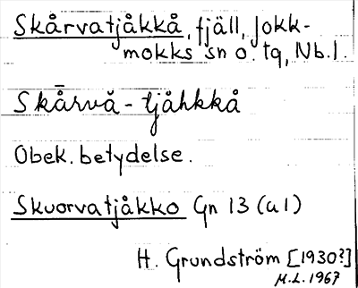 Bild på arkivkortet för arkivposten Skårvatjåkkå