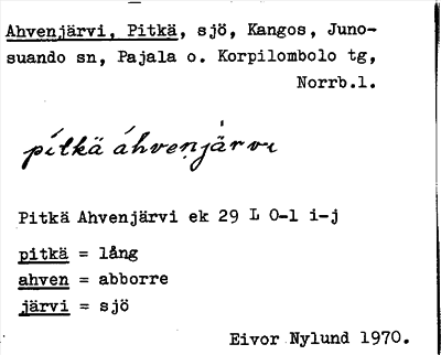 Bild på arkivkortet för arkivposten Ahvenjärvi, Pitkä