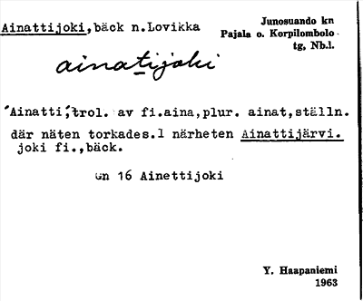 Bild på arkivkortet för arkivposten Ainattijoki