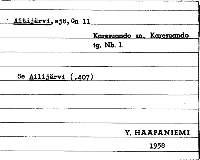 Bild på arkivkortet för arkivposten Aitijärvi, se Ailijärvi