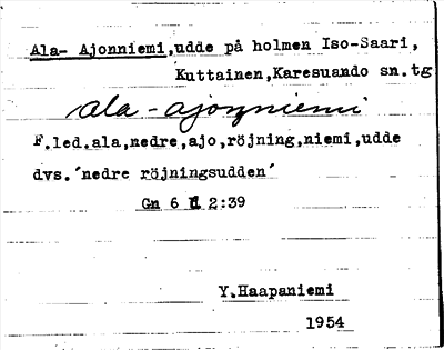 Bild på arkivkortet för arkivposten Ala-Ajonniemi