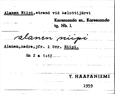 Bild på arkivkortet för arkivposten Alanen Niipi