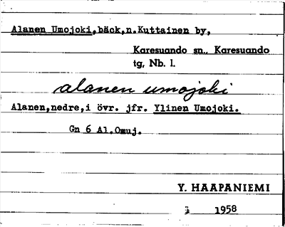 Bild på arkivkortet för arkivposten Alanen Umojoki