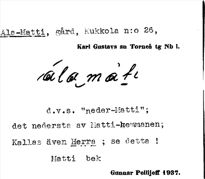 Bild på arkivkortet för arkivposten Ala-Matti