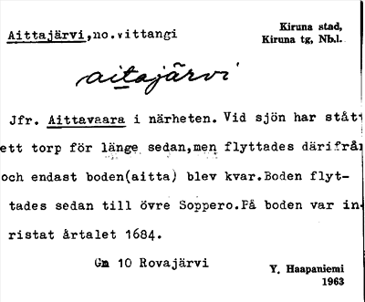 Bild på arkivkortet för arkivposten Aittajärvi
