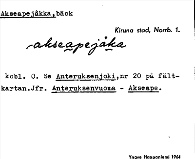 Bild på arkivkortet för arkivposten Akseapejåkka