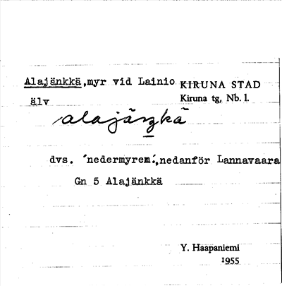 Bild på arkivkortet för arkivposten Alajänkkä