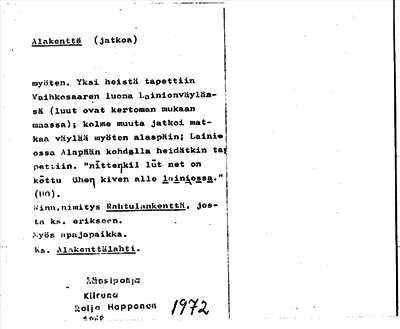 Bild på arkivkortet för arkivposten Alakenttä