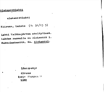 Bild på arkivkortet för arkivposten Alakenttälahti