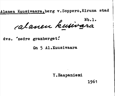 Bild på arkivkortet för arkivposten Alanen Kuusivaara