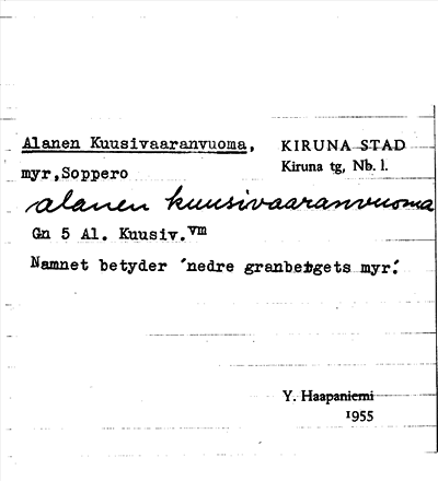 Bild på arkivkortet för arkivposten Alanen Kuusivaaranvuoma
