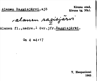 Bild på arkivkortet för arkivposten Alanen Raggisjärvi