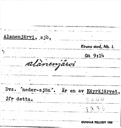 Bild på arkivkortet för arkivposten Alanenjärvi