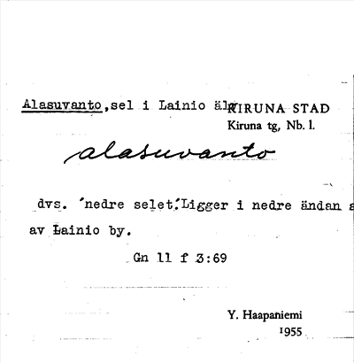 Bild på arkivkortet för arkivposten Alasuvanto