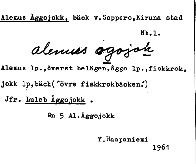 Bild på arkivkortet för arkivposten Alemus Åggojokk
