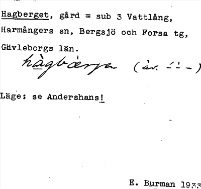 Bild på arkivkortet för arkivposten Hagberget