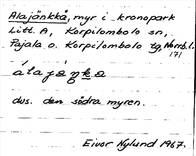 Bild på arkivkortet för arkivposten Alajänkkä
