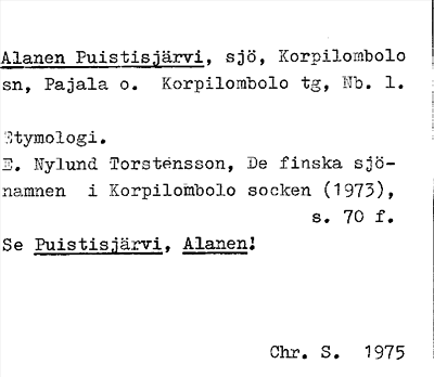 Bild på arkivkortet för arkivposten Alanen Puistisjärvi
