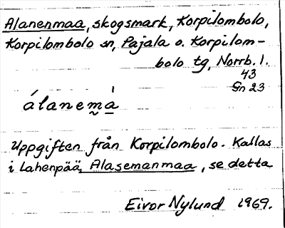 Bild på arkivkortet för arkivposten Alanenmaa