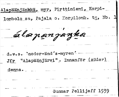 Bild på arkivkortet för arkivposten Alapäänjänkkä