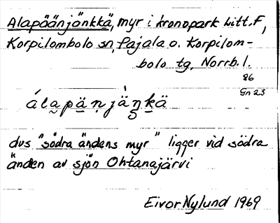 Bild på arkivkortet för arkivposten Alapäänjänkkä