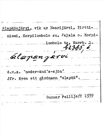 Bild på arkivkortet för arkivposten Alapäänjärvi