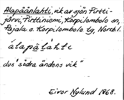 Bild på arkivkortet för arkivposten Alapäänlahti