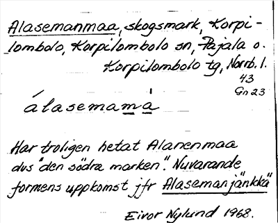 Bild på arkivkortet för arkivposten Alasemanmaa