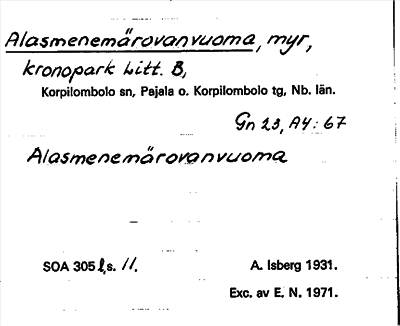 Bild på arkivkortet för arkivposten Alasmenemärovanvuoma