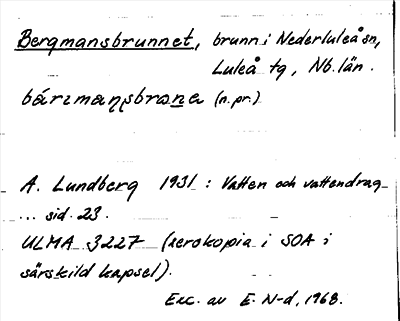Bild på arkivkortet för arkivposten Bergmansbrunnet