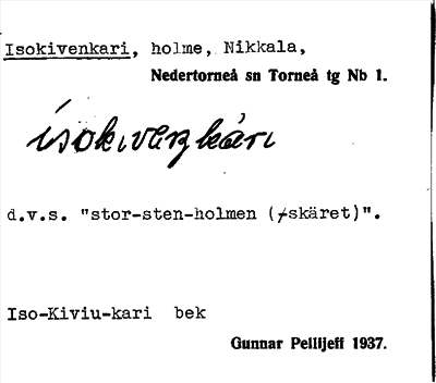 Bild på arkivkortet för arkivposten Isokivenkari