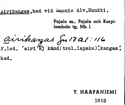 Bild på arkivkortet för arkivposten Airikangas