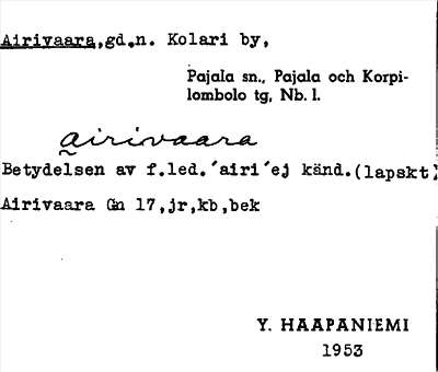 Bild på arkivkortet för arkivposten Airivaara