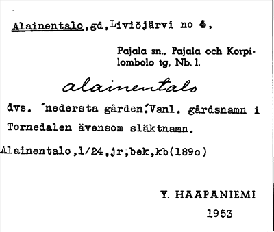Bild på arkivkortet för arkivposten Alainentalo