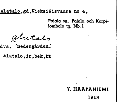 Bild på arkivkortet för arkivposten Alatalo