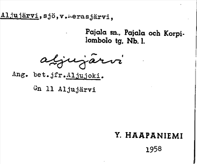 Bild på arkivkortet för arkivposten Aljujärvi