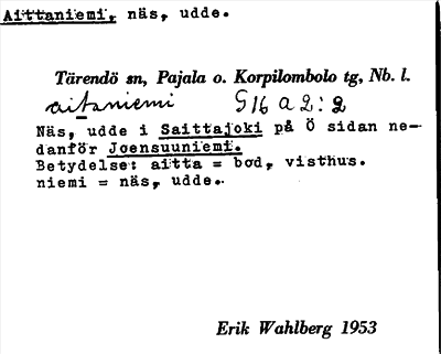 Bild på arkivkortet för arkivposten Aittaniemi