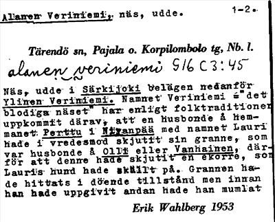 Bild på arkivkortet för arkivposten Alanen Veriniemi