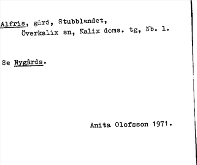 Bild på arkivkortet för arkivposten Alfris, se Nygårds