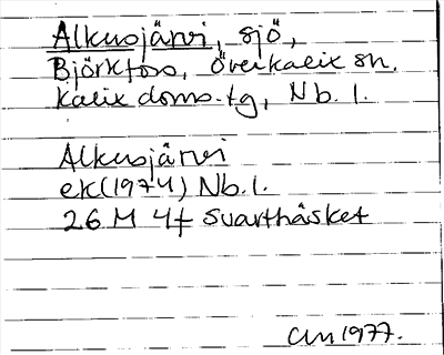 Bild på arkivkortet för arkivposten Alkusjärvi